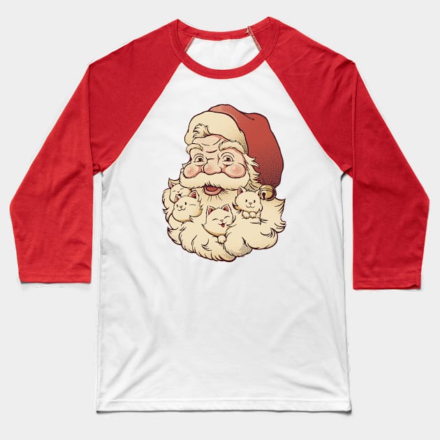 Santa Beard Full of Cats by Tobe Fonseca Baseball T-Shirt by Tobe_Fonseca